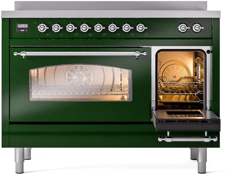 ILVE Nostalgie II 48-Inch Freestanding Electric Induction Range in Emerald Green with Chrome Trim (UPI486NMPEGC)