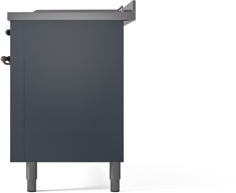 ILVE Nostalgie II 60-Inch Dual Fuel Freestanding Range with Removable Griddle in Blue Grey with Bronze Trim (UP60FSNMPBGB)