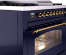 ILVE Nostalgie II 36-Inch Dual Fuel Freestanding Range with Removable Griddle in Midnight Blue with Brass Trim (UP36FNMPMBG)