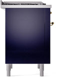 ILVE Nostalgie II 36-Inch Dual Fuel Freestanding Range with Removable Griddle in Midnight Blue with Brass Trim (UP36FNMPMBG)