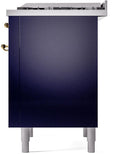 ILVE Nostalgie II 36-Inch Dual Fuel Freestanding Range with Removable Griddle in Midnight Blue with Brass Trim (UP36FNMPMBG)