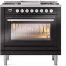 ILVE 36-Inch Professional Plus II Freestanding Dual Fuel Range with 6 Sealed Burner and Removable Griddle in Black (UP36FWMPBK)