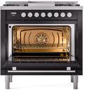 ILVE 36-Inch Professional Plus II Freestanding Dual Fuel Range with 6 Sealed Burner and Removable Griddle in Black (UP36FWMPBK)
