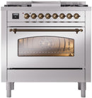 ILVE Nostalgie II 36-Inch Dual Fuel Freestanding Range with Removable Griddle in Stainless Steel with Bronze Trim (UP36FNMPSSB)