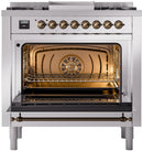ILVE Nostalgie II 36-Inch Dual Fuel Freestanding Range with Removable Griddle in Stainless Steel with Bronze Trim (UP36FNMPSSB)