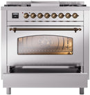 ILVE Nostalgie II 36-Inch Dual Fuel Freestanding Range with Removable Griddle in Stainless Steel with Bronze Trim (UP36FNMPSSB)