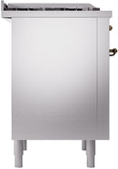ILVE Nostalgie II 36-Inch Dual Fuel Freestanding Range with Removable Griddle in Stainless Steel with Bronze Trim (UP36FNMPSSB)