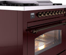 ILVE Nostalgie II 36-Inch Dual Fuel Freestanding Range with Removable Griddle in Burgundy with Bronze Trim (UP36FNMPBUB)