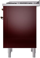 ILVE Nostalgie II 36-Inch Dual Fuel Freestanding Range with Removable Griddle in Burgundy with Bronze Trim (UP36FNMPBUB)