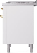 ILVE Nostalgie II 36-Inch Dual Fuel Freestanding Range with Removable Griddle in White with Brass Trim (UP36FNMPWHG)