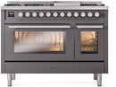 ILVE 48-Inch Professional Plus II Freestanding Dual Fuel Range with 8 Sealed Burner and Removable Griddle in Matte Graphite (UP48FWMPMG)
