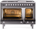 ILVE 48-Inch Professional Plus II Freestanding Dual Fuel Range with 8 Sealed Burner and Removable Griddle in Matte Graphite (UP48FWMPMG)