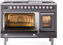 ILVE 48-Inch Professional Plus II Freestanding Dual Fuel Range with 8 Sealed Burner and Removable Griddle in Matte Graphite (UP48FWMPMG)