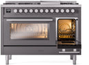 ILVE 48-Inch Professional Plus II Freestanding Dual Fuel Range with 8 Sealed Burner and Removable Griddle in Matte Graphite (UP48FWMPMG)