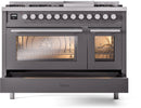 ILVE 48-Inch Professional Plus II Freestanding Dual Fuel Range with 8 Sealed Burner and Removable Griddle in Matte Graphite (UP48FWMPMG)