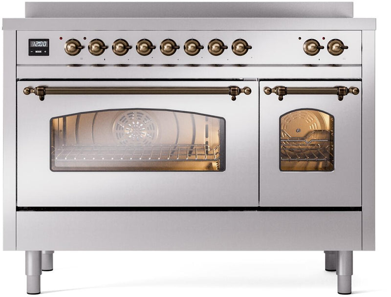 ILVE Nostalgie II 48-Inch Freestanding Electric Induction Range in Stainless Steel with Bronze Trim (UPI486NMPSSB)