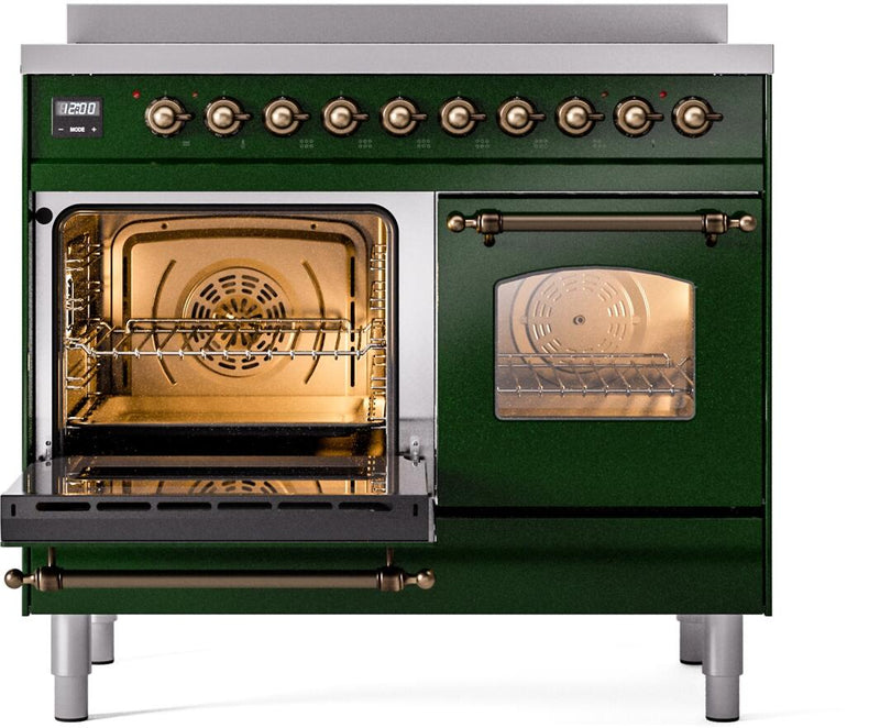 ILVE Nostalgie II 40-Inch Freestanding Electric Induction Range in Emerald Green with Bronze Trim (UPDI406NMPEGB)