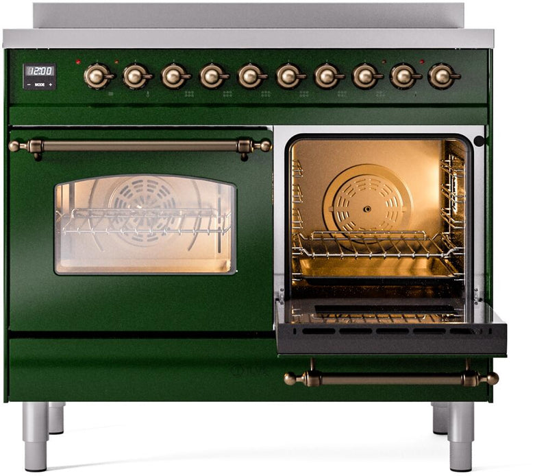 ILVE Nostalgie II 40-Inch Freestanding Electric Induction Range in Emerald Green with Bronze Trim (UPDI406NMPEGB)