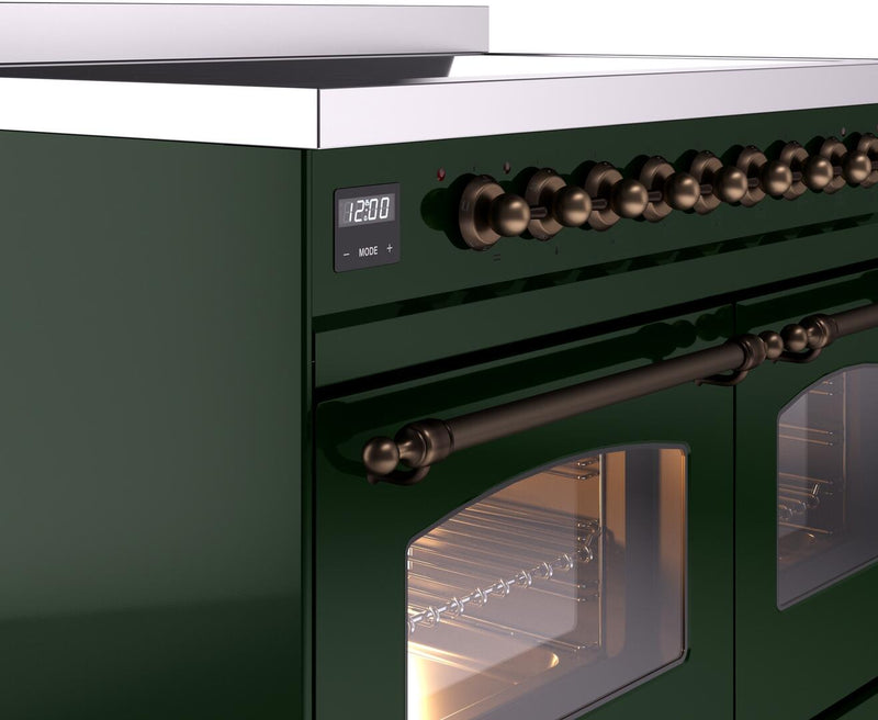 ILVE Nostalgie II 40-Inch Freestanding Electric Induction Range in Emerald Green with Bronze Trim (UPDI406NMPEGB)