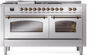 ILVE Nostalgie II 60-Inch Dual Fuel Freestanding Range with Removable Griddle in Stainless Steel with Bronze Trim (UP60FSNMPSSB)