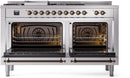 ILVE Nostalgie II 60-Inch Dual Fuel Freestanding Range with Removable Griddle in Stainless Steel with Bronze Trim (UP60FSNMPSSB)