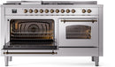 ILVE Nostalgie II 60-Inch Dual Fuel Freestanding Range with Removable Griddle in Stainless Steel with Bronze Trim (UP60FSNMPSSB)