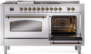 ILVE Nostalgie II 60-Inch Dual Fuel Freestanding Range with Removable Griddle in Stainless Steel with Bronze Trim (UP60FSNMPSSB)