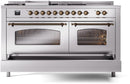 ILVE Nostalgie II 60-Inch Dual Fuel Freestanding Range with Removable Griddle in Stainless Steel with Bronze Trim (UP60FSNMPSSB)