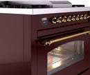 ILVE Nostalgie II 36-Inch Dual Fuel Freestanding Range with Removable Griddle in Burgundy with Brass Trim (UP36FNMPBUG)