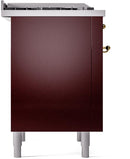 ILVE Nostalgie II 36-Inch Dual Fuel Freestanding Range with Removable Griddle in Burgundy with Brass Trim (UP36FNMPBUG)