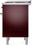ILVE Nostalgie II 36-Inch Dual Fuel Freestanding Range with Removable Griddle in Burgundy with Brass Trim (UP36FNMPBUG)