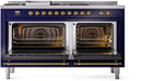 ILVE Nostalgie II 60-Inch Dual Fuel Freestanding Range with Removable Griddle in Midnight Blue with Brass Trim (UP60FSNMPMBG)