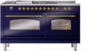ILVE Nostalgie II 60-Inch Dual Fuel Freestanding Range with Removable Griddle in Midnight Blue with Brass Trim (UP60FSNMPMBG)
