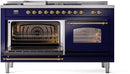 ILVE Nostalgie II 60-Inch Dual Fuel Freestanding Range with Removable Griddle in Midnight Blue with Brass Trim (UP60FSNMPMBG)