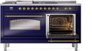 ILVE Nostalgie II 60-Inch Dual Fuel Freestanding Range with Removable Griddle in Midnight Blue with Brass Trim (UP60FSNMPMBG)