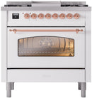 ILVE Nostalgie II 36-Inch Dual Fuel Freestanding Range with Removable Griddle in White with Copper Trim (UP36FNMPWHP)