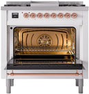 ILVE Nostalgie II 36-Inch Dual Fuel Freestanding Range with Removable Griddle in White with Copper Trim (UP36FNMPWHP)