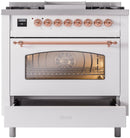 ILVE Nostalgie II 36-Inch Dual Fuel Freestanding Range with Removable Griddle in White with Copper Trim (UP36FNMPWHP)