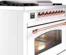 ILVE Nostalgie II 36-Inch Dual Fuel Freestanding Range with Removable Griddle in White with Copper Trim (UP36FNMPWHP)