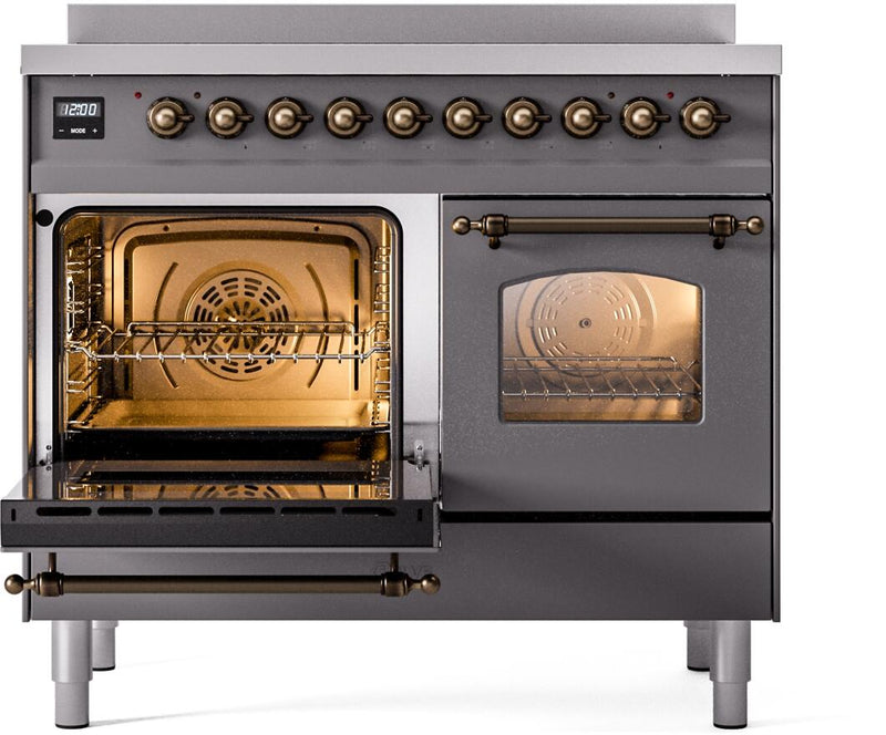 ILVE Nostalgie II 40-Inch Freestanding Electric Induction Range in Matte Graphite with Bronze Trim (UPDI406NMPMGB)