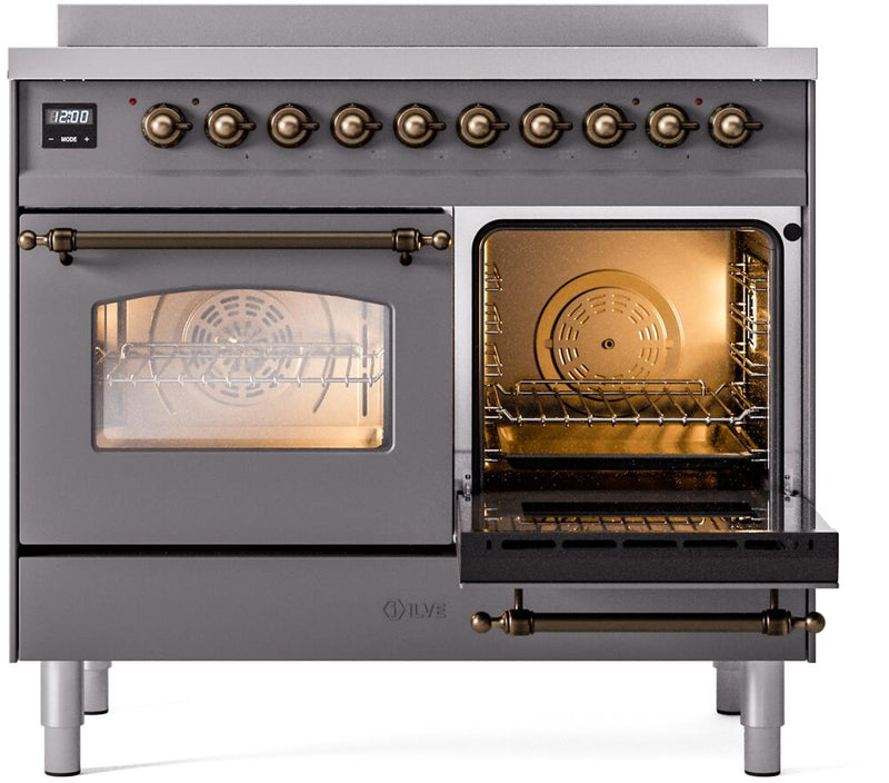 ILVE Nostalgie II 40-Inch Freestanding Electric Induction Range in Matte Graphite with Bronze Trim (UPDI406NMPMGB)