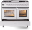 ILVE Professional Plus II 40-Inch Freestanding Dual Fuel Range with 6 Sealed Burner and Removable Griddle in White (UPD40FWMPWH)