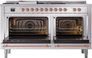 ILVE Nostalgie II 60-Inch Dual Fuel Freestanding Range with Removable Griddle in Stainless Steel with Copper Trim (UP60FSNMPSSP)