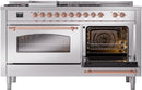 ILVE Nostalgie II 60-Inch Dual Fuel Freestanding Range with Removable Griddle in Stainless Steel with Copper Trim (UP60FSNMPSSP)