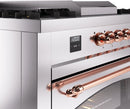 ILVE Nostalgie II 60-Inch Dual Fuel Freestanding Range with Removable Griddle in Stainless Steel with Copper Trim (UP60FSNMPSSP)