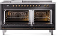ILVE Nostalgie II 60-Inch Dual Fuel Freestanding Range with Removable Griddle in Glossy Black with Bronze Trim (UP60FSNMPBKB)