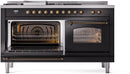 ILVE Nostalgie II 60-Inch Dual Fuel Freestanding Range with Removable Griddle in Glossy Black with Bronze Trim (UP60FSNMPBKB)
