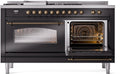 ILVE Nostalgie II 60-Inch Dual Fuel Freestanding Range with Removable Griddle in Glossy Black with Bronze Trim (UP60FSNMPBKB)