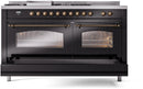 ILVE Nostalgie II 60-Inch Dual Fuel Freestanding Range with Removable Griddle in Glossy Black with Bronze Trim (UP60FSNMPBKB)