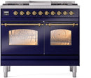 ILVE Nostalgie II 40-Inch Dual Fuel Freestanding Range with Removable Griddle in Midnight Blue with Brass Trim (UPD40FNMPMBG)